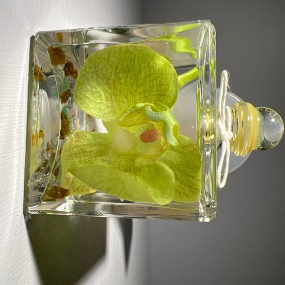 Lifetime Candles Small Cube Oil Lamp Green Orchid Glass Handmade USA - Picture 4 of 10